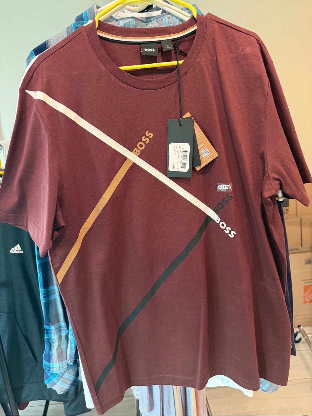 Boss Maroon Short-Sleeve Tee with Diagonal Stripes